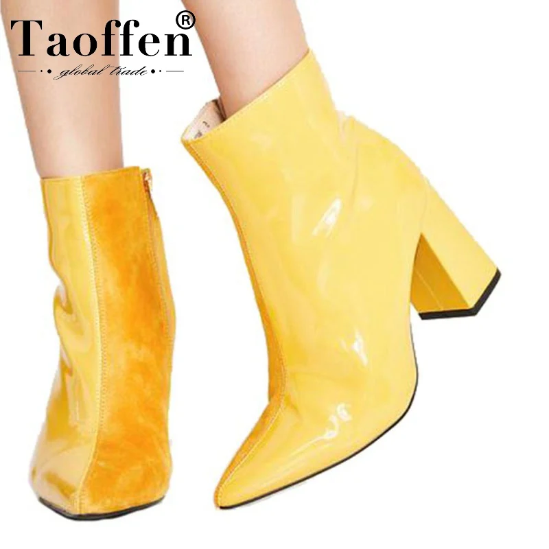 

Taoffen Plus Size 35-48 Ankle Strange Style Heel Boots Square Toe High Heel Shoes Back Zipper Outdoor Short Boots