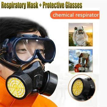 

NEW Mask Safety Chemical Anti-Dust Filter Eye Goggle Set Workplace Safety Protection Anti-fog and anti-spray