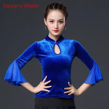 

Latin Dance Competition Clothing New Female Adult Fashion Tops Winter Ballroom Dance Performing Practice Costumes