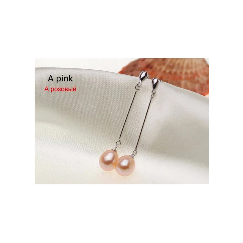 A-pink YIKALAISI, 925 пробы Серебряные длинные серьги с натуральным пресноводным жемчугом, яркие серьги для женщин, 8-9 мм Жемчуг - Цвет камня: A-pink