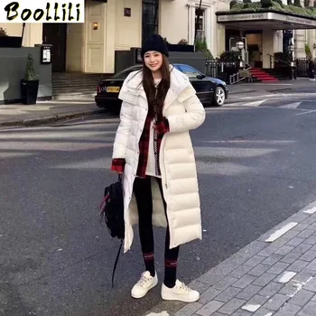 

Boollili Winter Coat Women 90% White Duck Down Jacket Women Long Down Coat Hooded Puffer Jacket Warm Parka Casaco