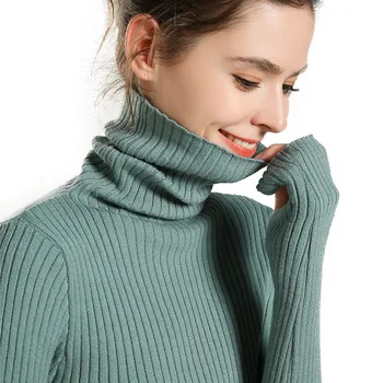 

New Autumn And Winter Sweater Women Long Sleeve Plus Size Slimming Versatile Knits Turtleneck Pullovers Solid Women Sweater