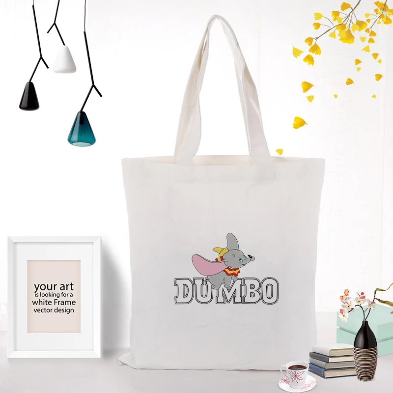 Холщовая Сумка-тоут Dumbo Сумочка с пользовательским принтом логотип DIY хозяйственная сумка экологическая многоразовая утилизация ежедневного использования