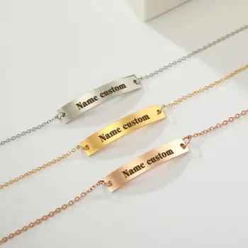 

Skyrim Personalized ID Bar Charm Bracelet Women Stainless Steel Custom Name Words Date Chain Bracelets Jewelry Gift for Lover