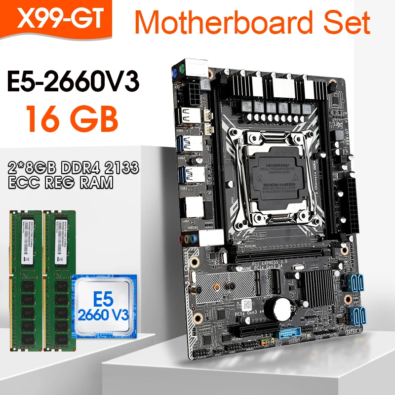 Набор материнской платы X99 GT память E5 2660V3 LGA2011-3 CPU 2 шт. * 8 ГБ = 16 Гб 2133 МГц DDR4 ECC REG M.2 WIFI