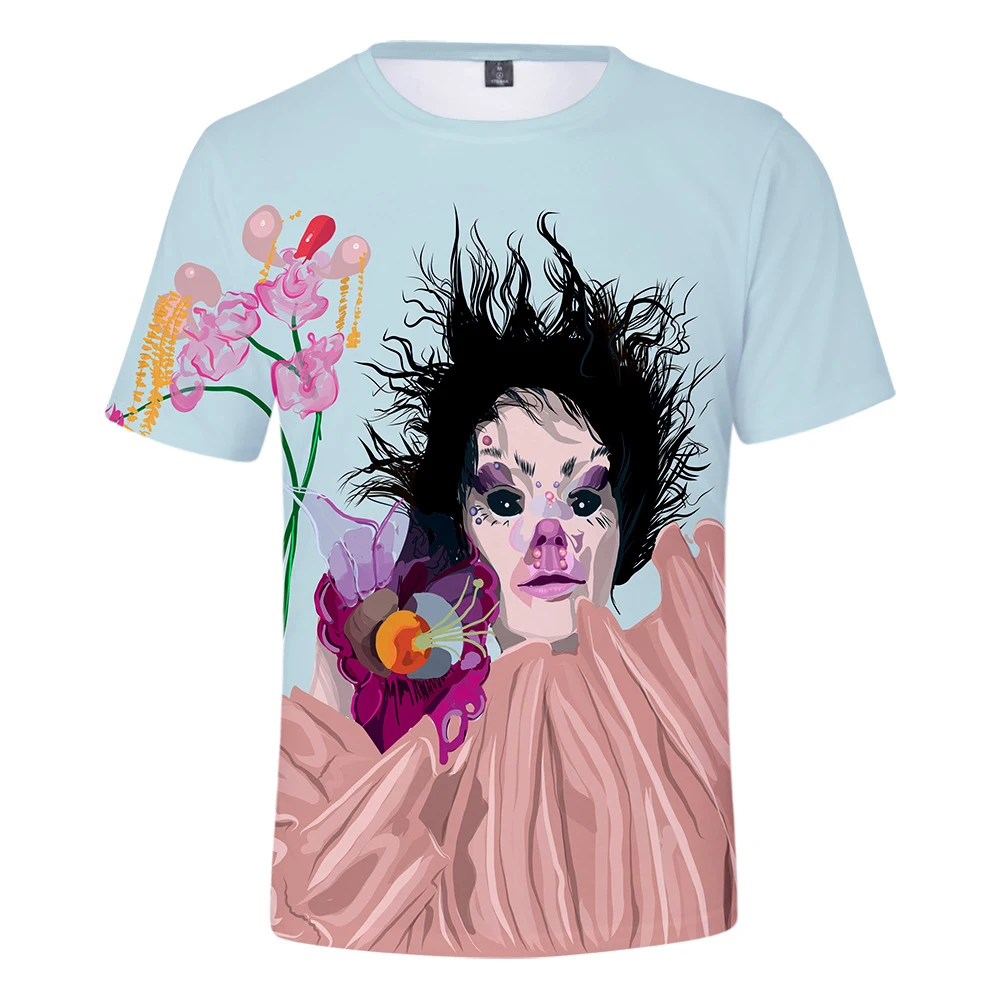 Модная певица bjork 3D футболка для мальчиков и девочек, лето, крутой короткий рукав Харадзюку, высокое качество, удобная повседневная футболка с 3D принтом