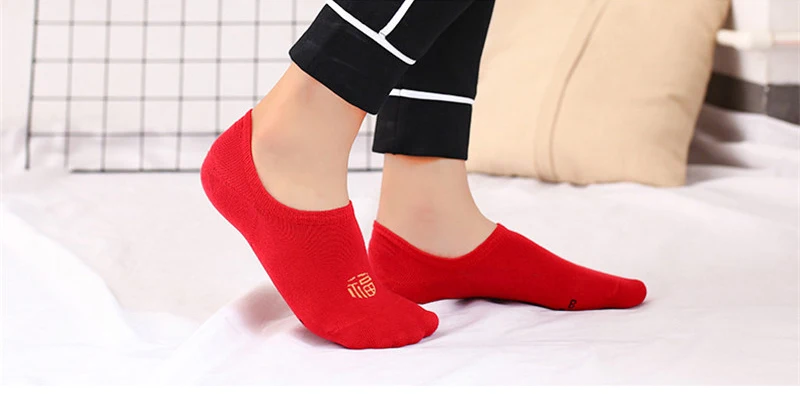 10 pieces=5 pairs New Year Adult Red Tube Socks Cotton With People On The Foot Fu Word Christmas Socks Women Men Socks Set women's socks