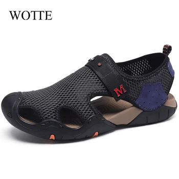 

WOTTE Summer Sandals Men Mesh Classic Sandals 2020 Slipper Outdoor Walking Beach PU Flip Flops Outdoor Men Sandale homme кроксы