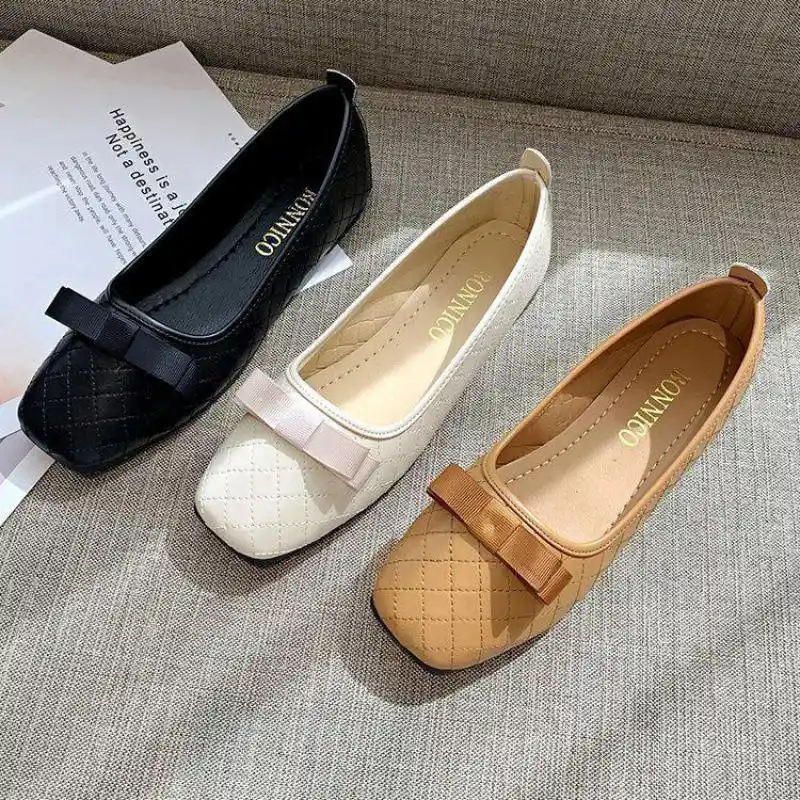 Womens ladies Loafers Bowknot  Slip On Ballet Flats Heels Pumps Shoes Plus Size