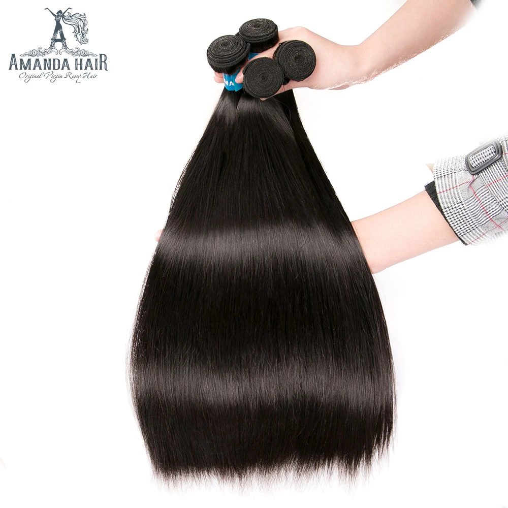 Аманда перуанские пучки волос ткань 100% прямой человеческих волос 3/4 пучки волосы Remy дважды обращается толстый и полный конец без коротких