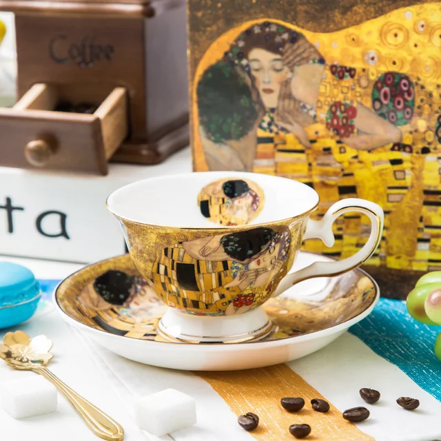 Klimt classic kiss design coffee cup and tea saucer ceramic & bone china coffee cup ceramic set Kiss