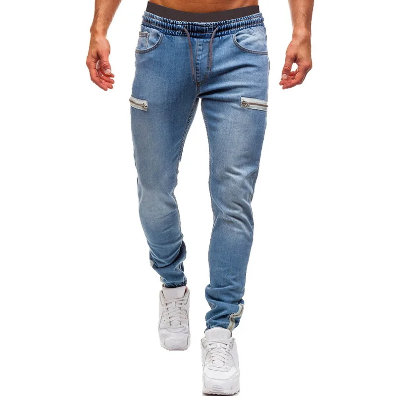 Light blue Shujin мужские Эластичные Обтягивающие байкерские облегающие джинсовые мужские Мульти-карманные брюки карандаш с молнией мужские джинсы модные повседневные брюки - Цвет: Light blue