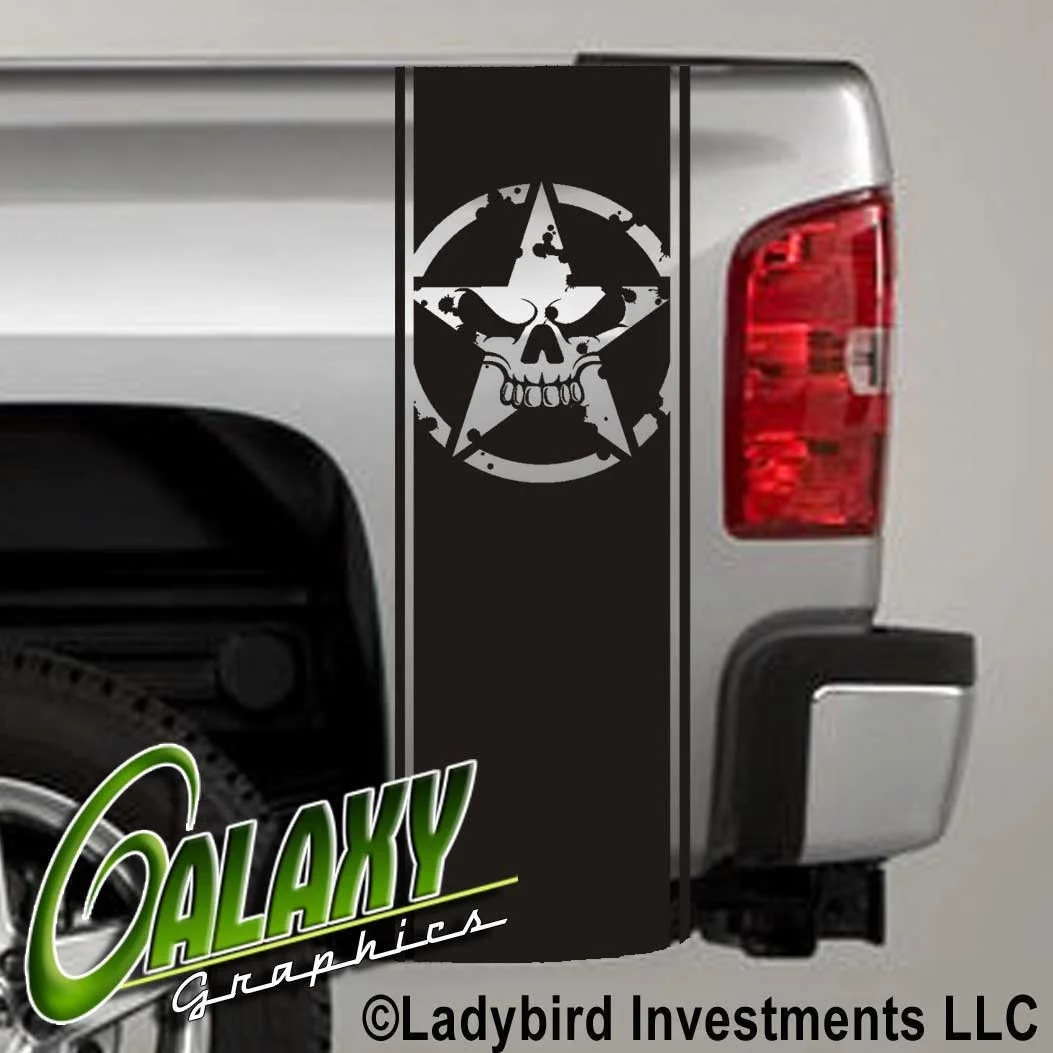 

For Universal 1Set/2Pcs Army Star Skull Military Decal Truck Bed Stripes (Pair) - Ram Chevy Ford