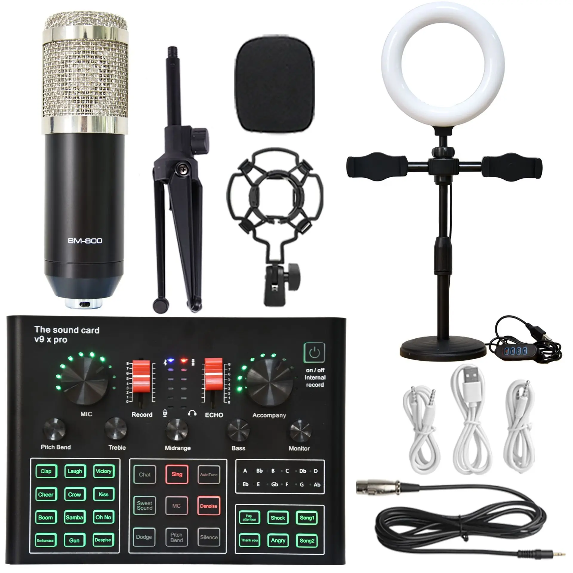 V9XPro Sound Card Studio Mixer Noise Reduction Portable Microphone Voice BM800 Live Broadcast for Phone Computer Record V9X Pro 