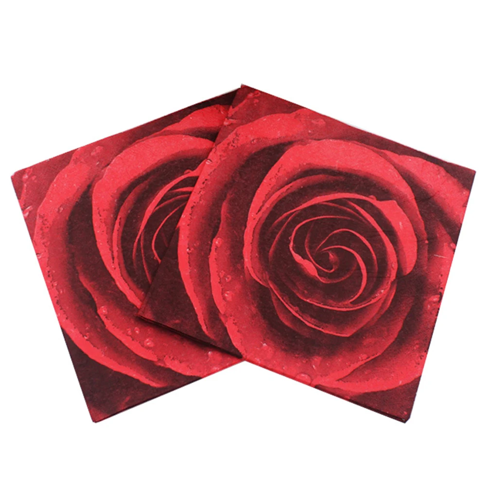 

20 Sheets 33x33cm Red Rose Printing Napkin Disposable Paper Napkins Party Supplies for Valentine's Day