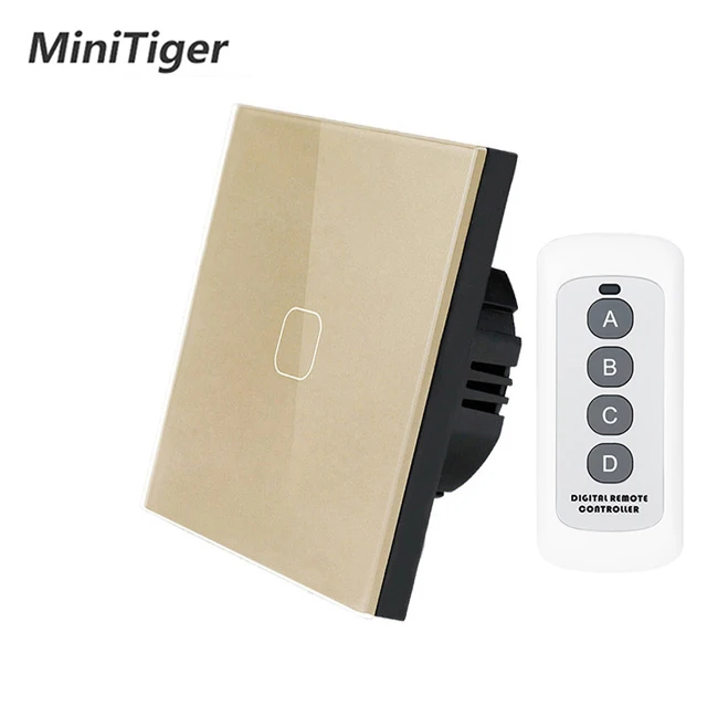 1 Gang Gold-B Minitiger EU/UK Стандартный 1/2 банды 1 способ RF433 дистанционное управление настенный сенсорный выключатель, умный дом беспроводной пульт дистанционного управления выключатель света - Цвет: 1 Gang Gold-B