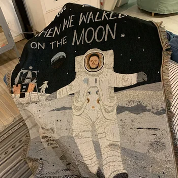 

Walk on the Moon Astronaut Couch Bed Throws Blankets Tassels Ins Style cosmonaut Tapestry Bedroom Home Dorm Decor For Couch Bed