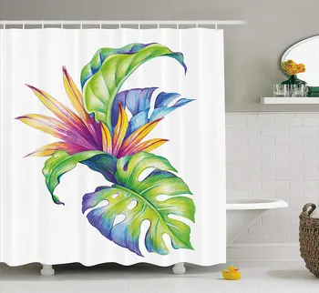 

Plant Tropical Leaves and Monstera with Abstract Scheme Hawaiian Floral Elements Long Shower Curtains with Hooks Home Dorm Hotel