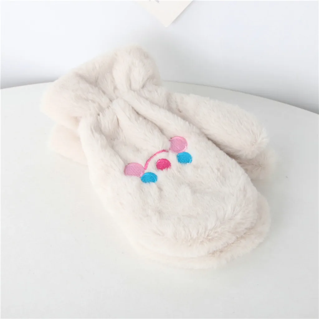 Перчатки для мальчиков и девочек, плотные однотонные теплые зимние перчатки с мультяшной вышивкой, Guantes Invierno Manoplas Invierno