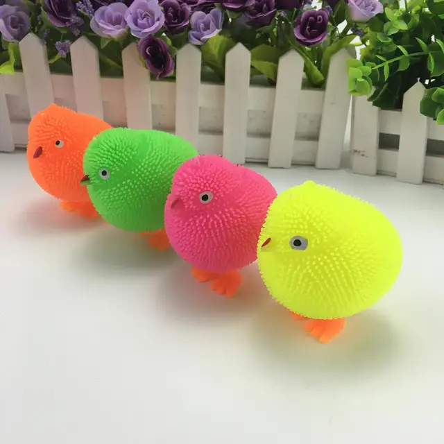Cute Chickens Squidgy LED Flashing Puffer Ball Squeeze Stress Relieve Kids Toy 4