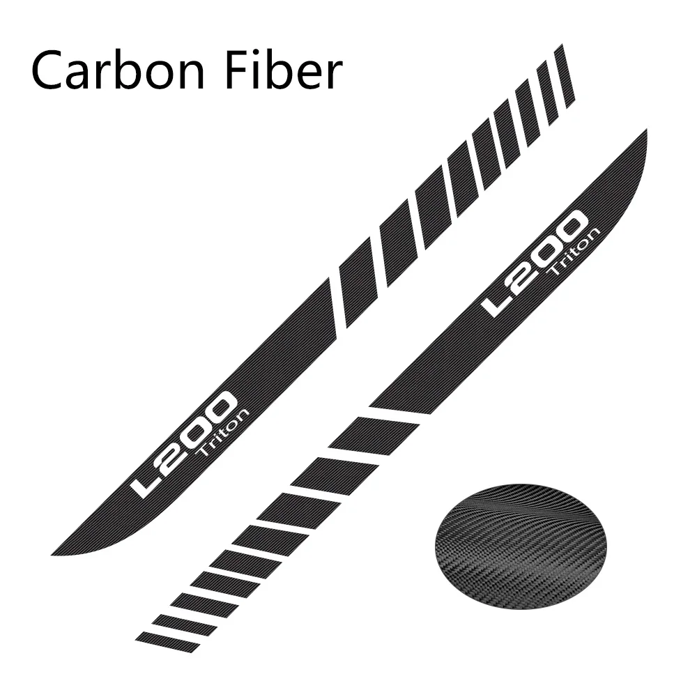 Carbon Fiber 2 шт. автомобильные длинные боковые полосы наклейки для Mitsubishi L200 Triton авто Спорт DIY виниловая пленка наклейки для стайлинга автомобиля аксессуары для тюнинга - Название цвета: Carbon Fiber