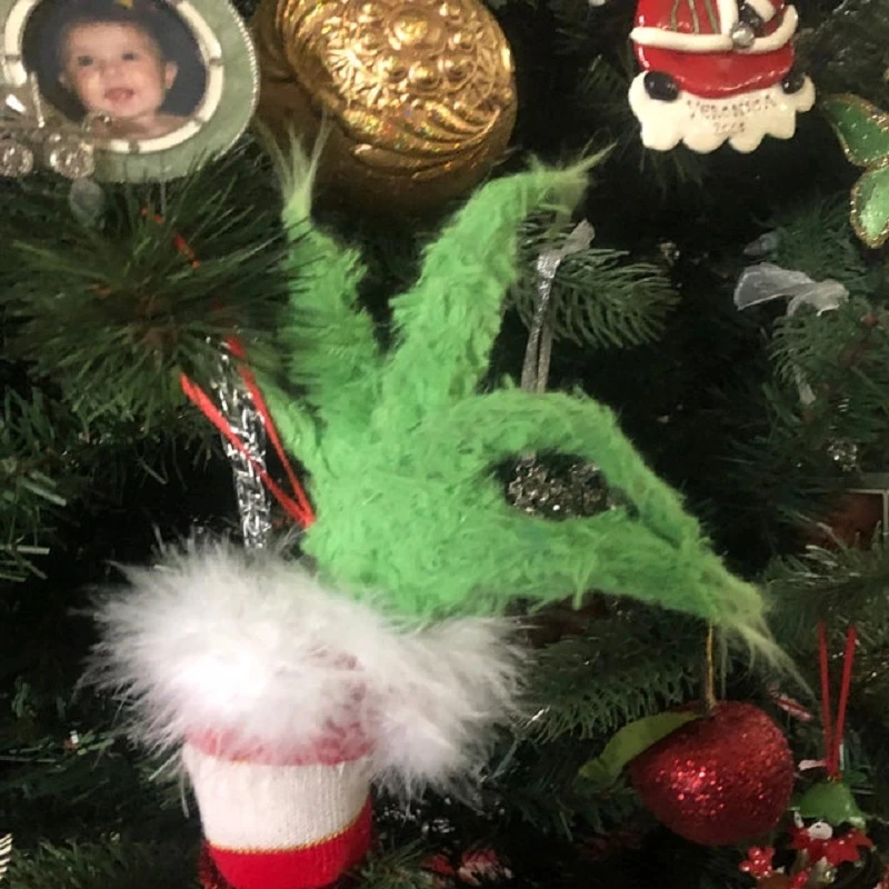 Grinch Christmas Tree Toppers Furry Green Grinch Arm Ornaments Holder Decor  Xmas