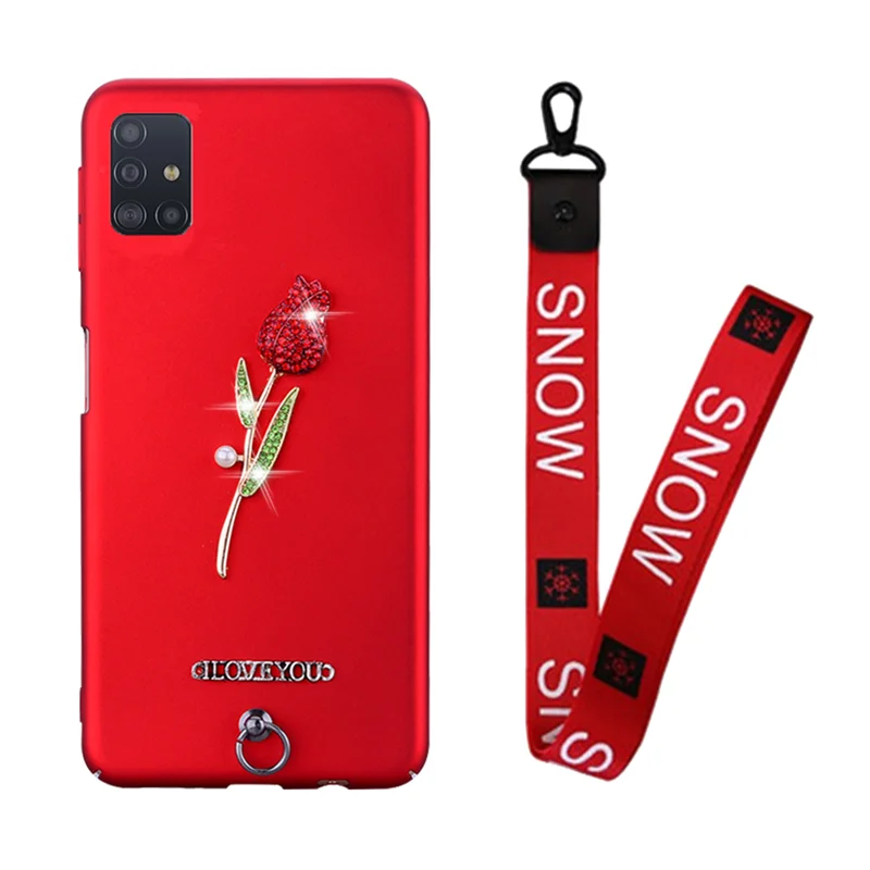Розовый чехол с ремешком на запястье для телефона Samsung Galaxy A51 A71 S8 S9 S10 S20 Plus J4 J8 A9 A10