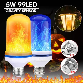 

E27/B22 5W 99LED Beads Gravity Sensor Flame Effect Light Bulb 4 Gears 85-265V Flickering Emulation Decor LED Lamp