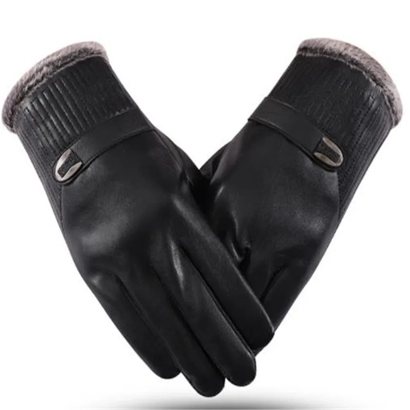 Winter wind warm warm family man PU leather gloves with velvet thickening bike riding gloves ST-613