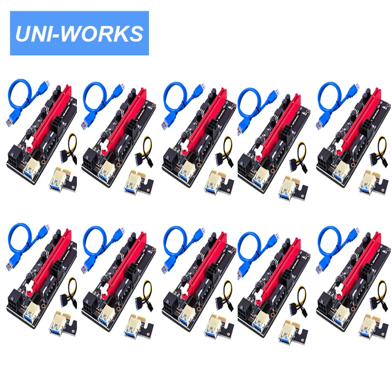 

10pcs PCI-E extender PCI Express Riser Card ver 009s 1x to 16x USB3.0 SATA to 4Pin IDE Molex Power for BTC Miner Machine