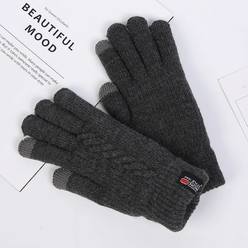 Мужские перчатки с сенсорным экраном двойной жаккардовый рисунок утолщенные осенние и зимние теплые перчатки для верховой езды митенки