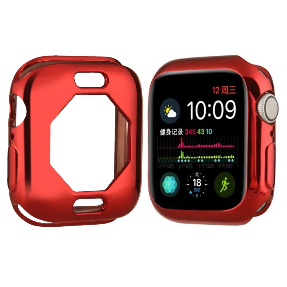 Яркие силиконовые часы чехол для Apple Watch Series 4 покрытие полное защитное Плакирование ТПУ Корпус для Apple Watch 44 мм 40 мм чехол - Цвет: Красный