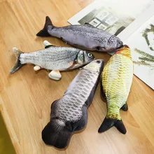 Amusing Cat Toys Will Jump The Fish Simulation Electric Wagging Fish Tail Pp Cotton Pet Interactive Toys With Music Lights Music