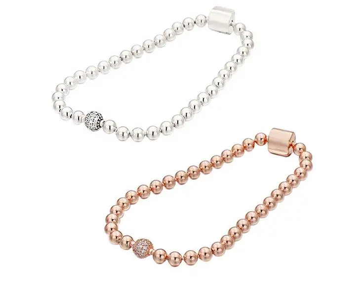 

2019 New 100% 925 Sterling Silver Beads Pave Chain Bracelets With Cubic Zirconia for Women Bracelet Authentic Silver Jewelry