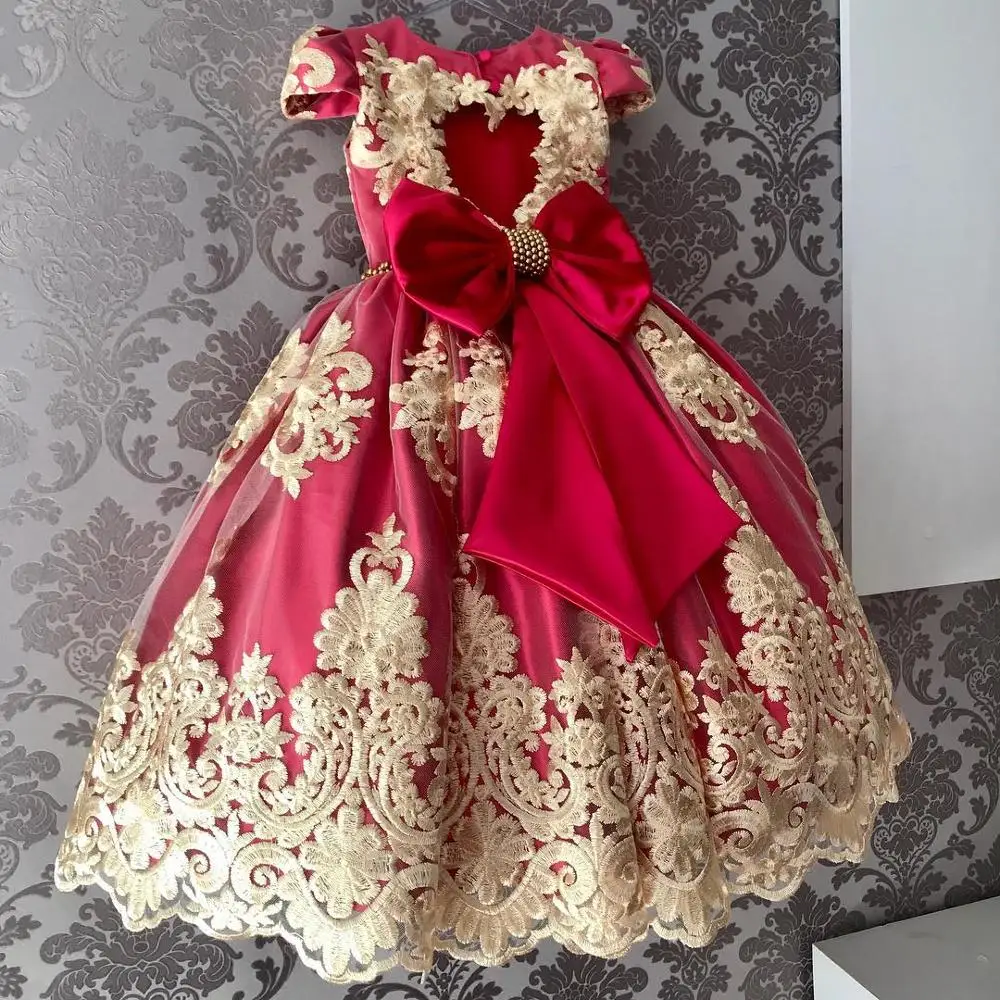 Flower Princess Party Dresses Children's Clothing Kids Dresses for Girls Wedding Elegant Gown for 4 6 8 9 10 Yrs Chritmas Dress - Цвет: Red1