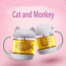 250 мл домашняя Милая офисная стеклянная чайная чашка в форме кошки с фильтром-фильтром для заварки чая в форме кошки, рыбы, обезьяны, стеклянная посуда d