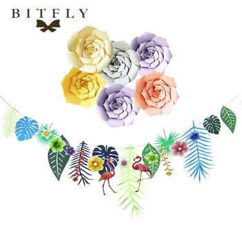 

Hawaii party flamingo theme party decoration flamingo banner ,balloon ,turtle leaf banner ,DIY paper flower party diy decoration