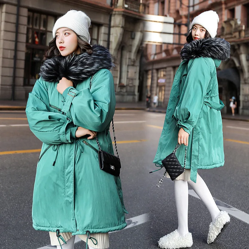 

2019 Winter New Style Korean-style Parka Cotton-padded Clothes Women's Mid-length Thick down Jacket Cotton-padded Clothes Lambs