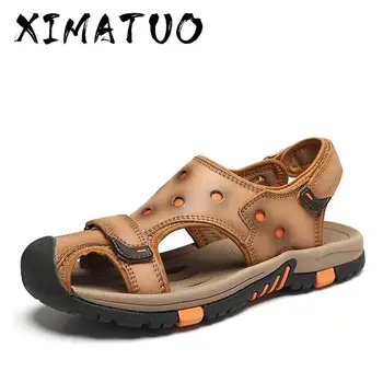 

New Fashion Summer Beach Breathable Men Sandals Genuine Leather Men's Sandal Brand Men Summer Shoes Breathable Slippers