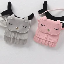 Cute Children Girls Tassel Small Cat Shoulder Messenger Bag Mini Coin Purses Pu Leather Handbags Wallet Monedero Mujer Кошелек