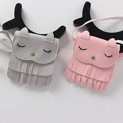Cute Children Girls Tassel Small Cat Shoulder Messenger Bag Mini Coin Purses Pu Leather Handbags Wallet Monedero Mujer Кошелек