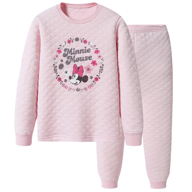 Pink THREEGUN/детское длинное термобелье с Минни Маус детские зимние мягкие подштанники, пижамный комплект с круглым вырезом для девочек - Цвет: Pink