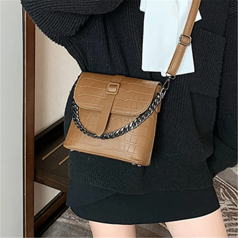 

Luxury Lock Crocodile Pattern Square Bag for Women Classic PU Shoulder Bag Leisure Lady Designer Handbag Retro Female Chain Bags
