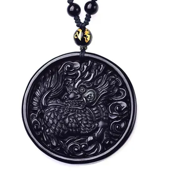 

Drop Shipping Men Necklace Pendant Natural Obsidion Patron saint Dragon Pendant Gift for Fine crystal Jewelry Free Chain