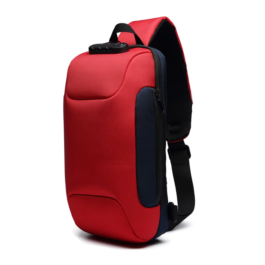 Lightweight Cycling Travel Outdoor Adjustable Strap Crossbody Oxford Cloth Camping Hiking Code Lock Multifunction Men Chest Bag - Цвет: Red