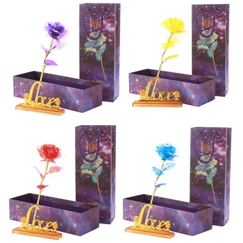 

Simulation Eternity Rose Rainbow Valentine'S Day Romantic 24K Gold Foil Flower Wedding Gift Beautiful Rose Flower 01