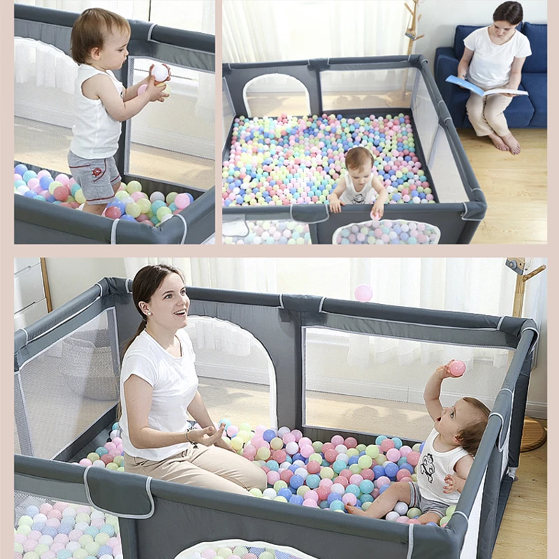 1.5*1.8m Baby Playpen with Foldable Mat,50pcs balls,4pcs hand rings, Storage bag Baby Fence Playpen for Children Playground