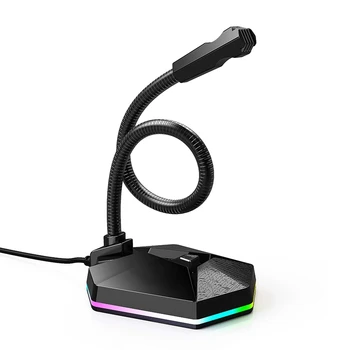 

Desktop Capacitive Microphone USB Noise Reduction Computer Microphone with RGB Light Effect for Gaming Live Streaming​​