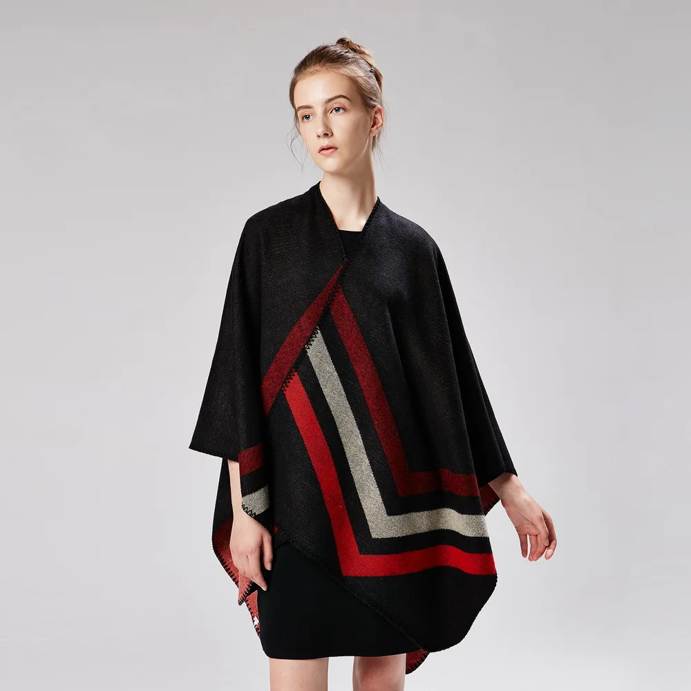 new ladies striped cashmere jacquard dyed imitation fluorescent shawl oversized thick large size cloak