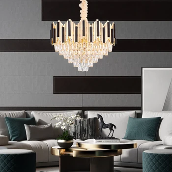 

Modern Round Gold Chandelier Lighting Luxury Cube Crystal Hanging For Dining Room Bedroom Creative LED Suspension Wire Lamps